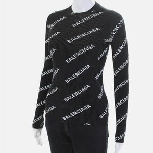 💯 Authentic Balenciaga ribbed long sleeve logo top/ sweater in Black size Small